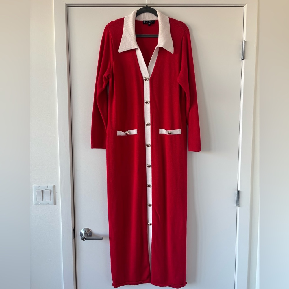 Eloquii Red Sweater Dress with White Accents and Buttons